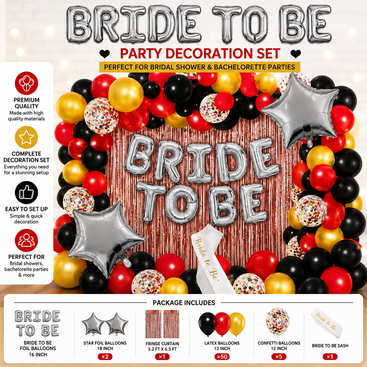 Bride To Be Bachelorette Party Decoration Combo Pack for Room, Wall & Backdrop Celebration Setup