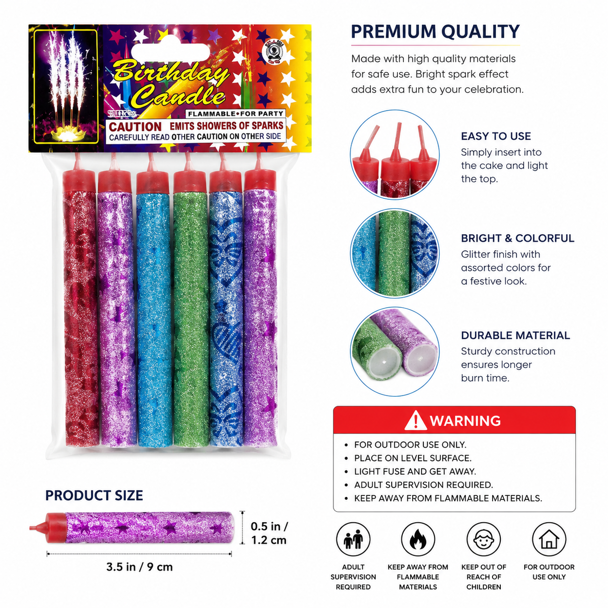 Birthday Sparkle Fountain Candles for Cake Decoration – Glitter Cake Sparklers for Birthday, Wedding & Anniversary Celebration — view 1